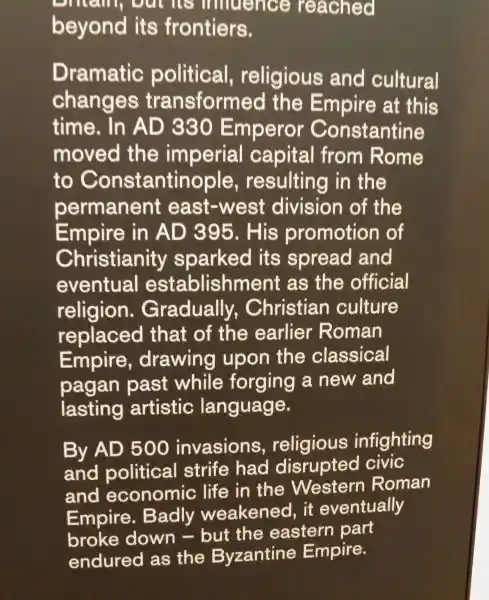 Christian culture replaced that of the earlier Roman Empire, drawing upon the classical pagan past